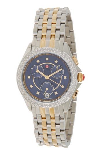 Michele Diamond Embellished Belmore Two-tone Bracelet Watch In Metallic