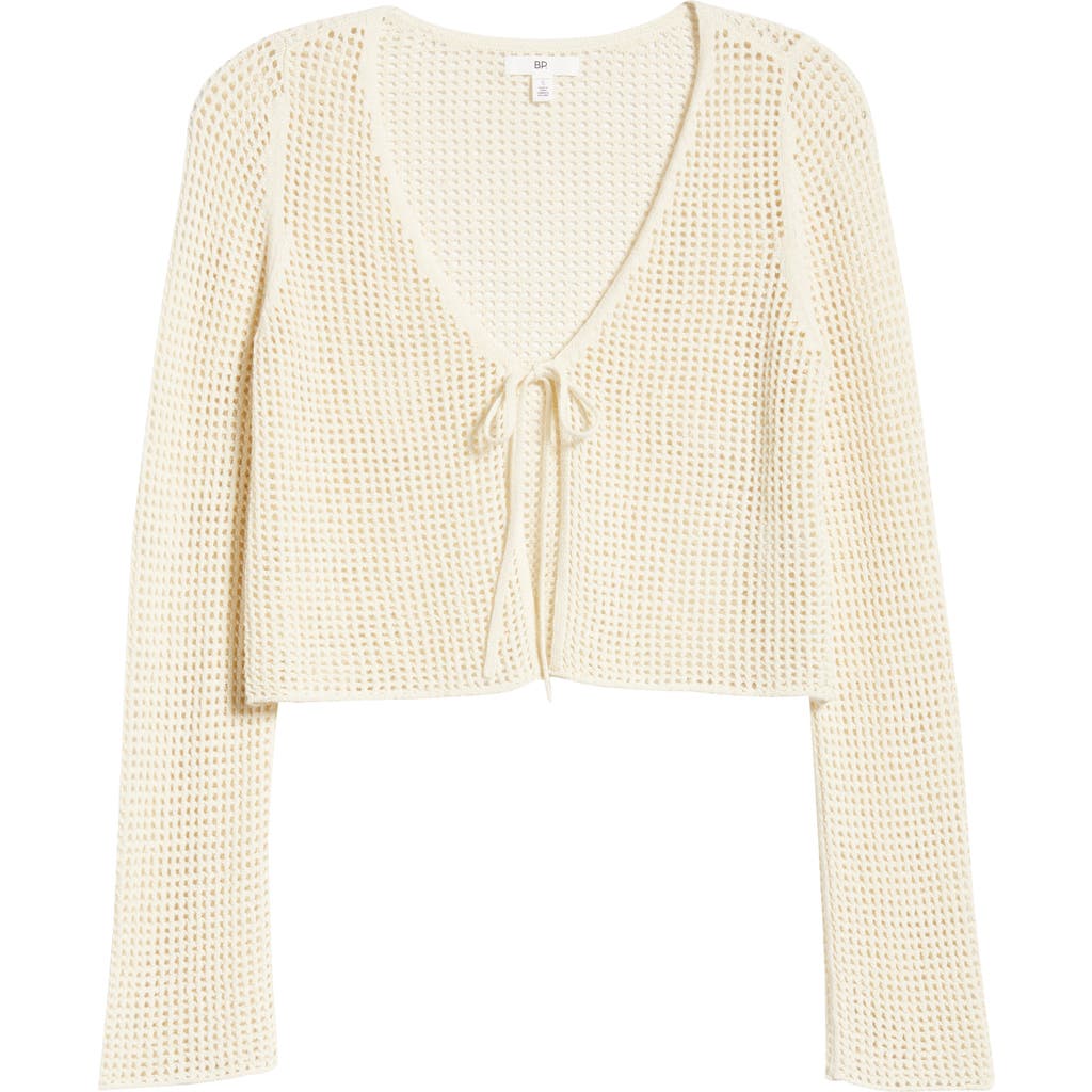 Bp. Waffle Stitch Tie Front Cardigan In White