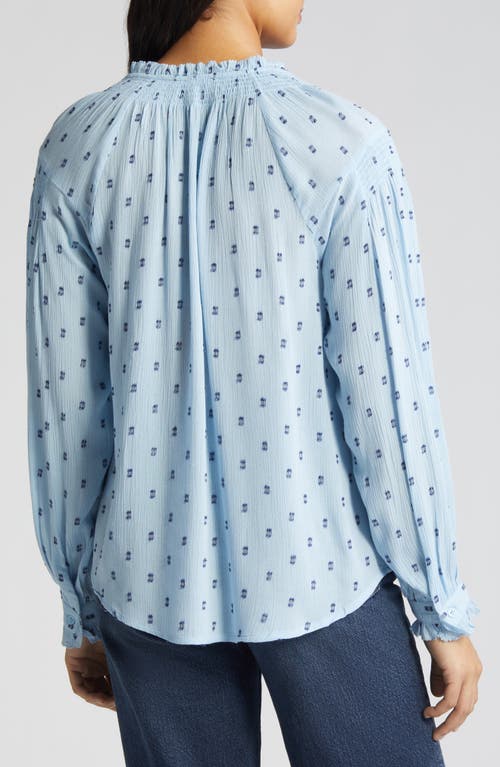 Wit & Wisdom Smocked Print Top In Airy Blue/navy
