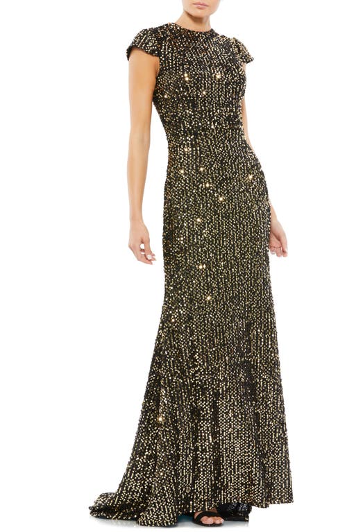 Mac Duggal Sequin Trumpet Gown Black Gold at Nordstrom,