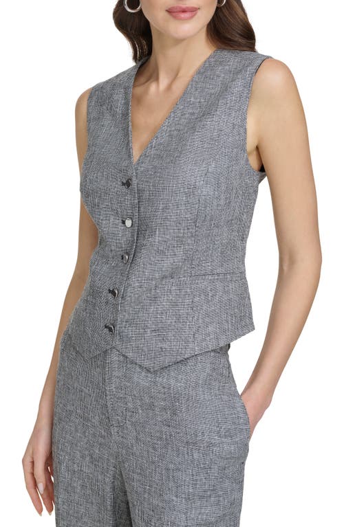 Shop Dkny Check Linen Blend Suiting Vest In Black/white