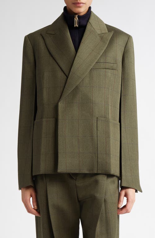 VICTORIA BECKHAM VICTORIA BECKHAM WINDOWPANE CHECK SLANT SHOULDER DOUBLE BREASTED WOOL JACKET 