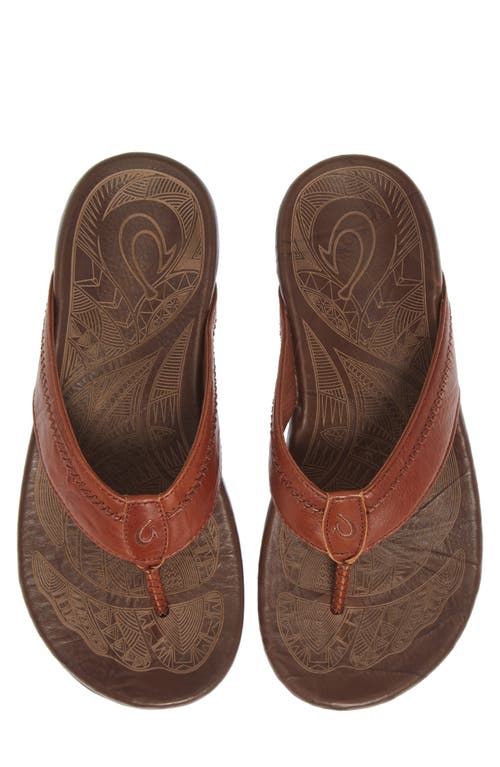 Olukai Hiapo Flip Flop In Rum/dark Wood Leather