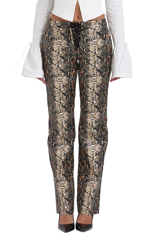 HOUSE OF CB Sernia Lace-Up Faux Leather Trousers Animal Print at Nordstrom,