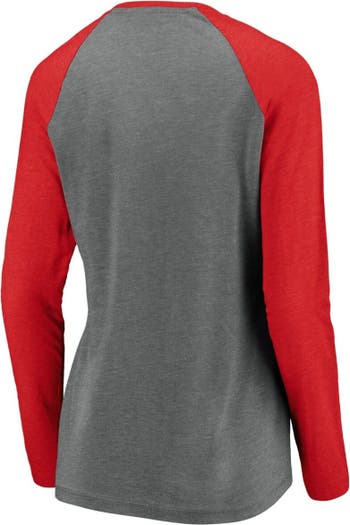 Women's Fanatics Branded Heathered Red/White Cincinnati Reds Official  Wordmark 3/4 Sleeve V-Neck Tri