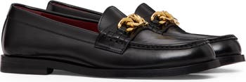 V Logo Chain Leather Loafers in Black - Valentino Garavani