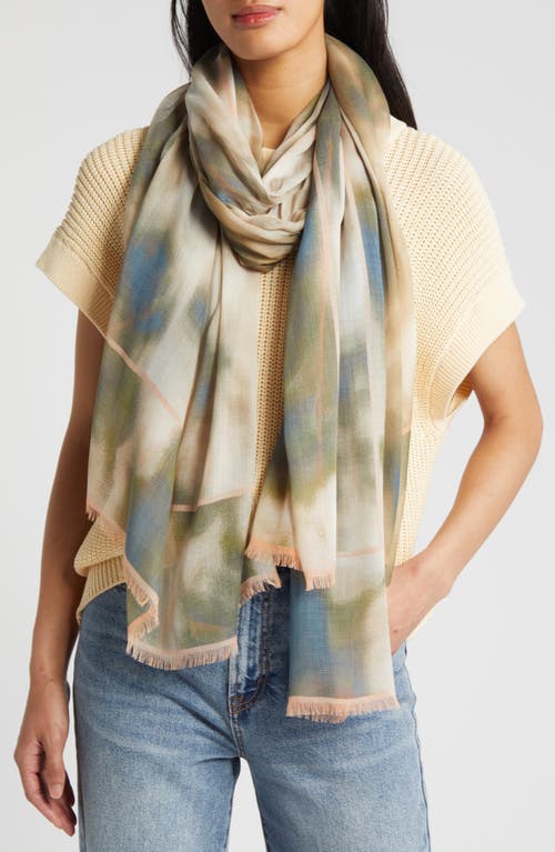 Print Modal & Silk Scarf in Beige- Blue Dyed Floral