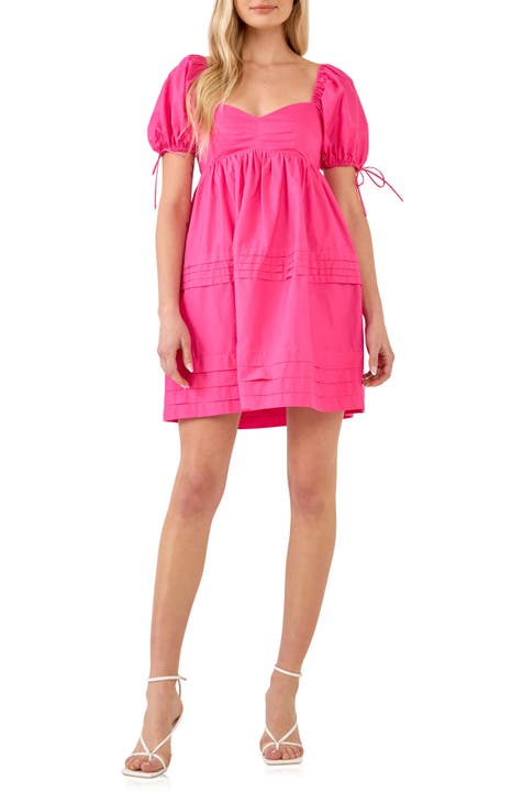 Queen Nike” Plunge V-neck High Waist Flare Mini Dress in Pink and