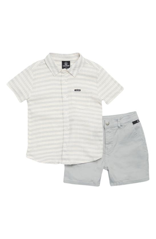 Volcom Kids' Button-up Shirt & Shorts Set In Oatmeal