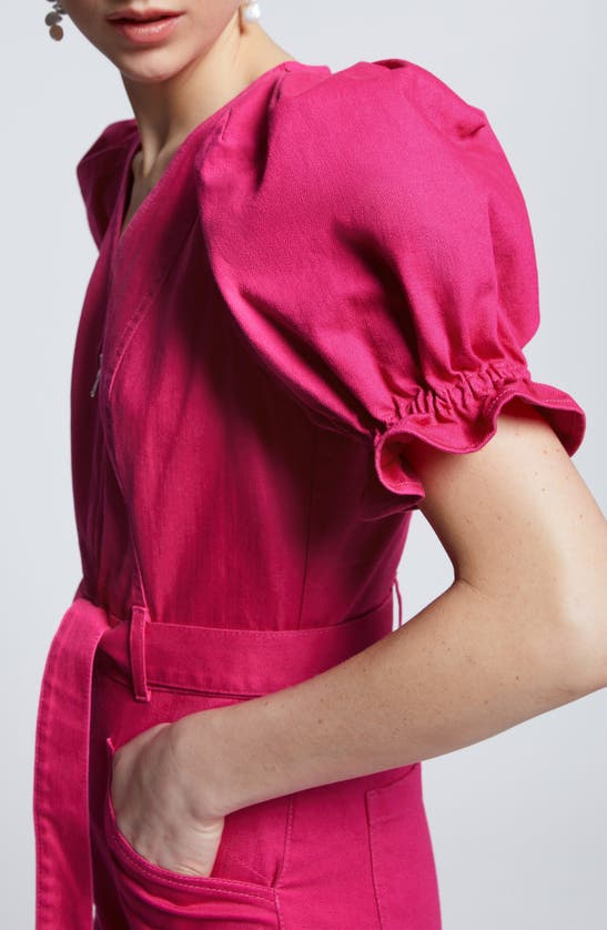 & Other Stories Organic Cotton Puff Sleeve Jumpsuit In Pink