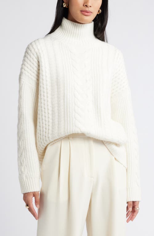 Nordstrom High Low Mock Neck Fisherman Sweater In Ivory Pristine