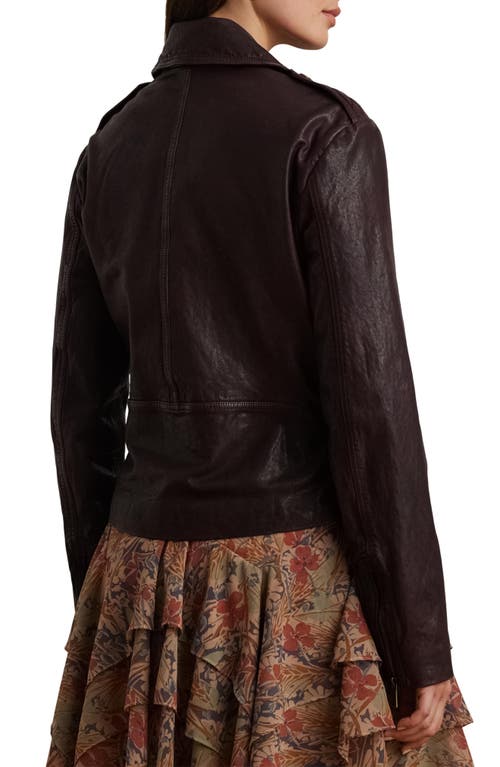 Shop Lauren Ralph Lauren Belted Burnished Leather Jacket In Pinot Noir