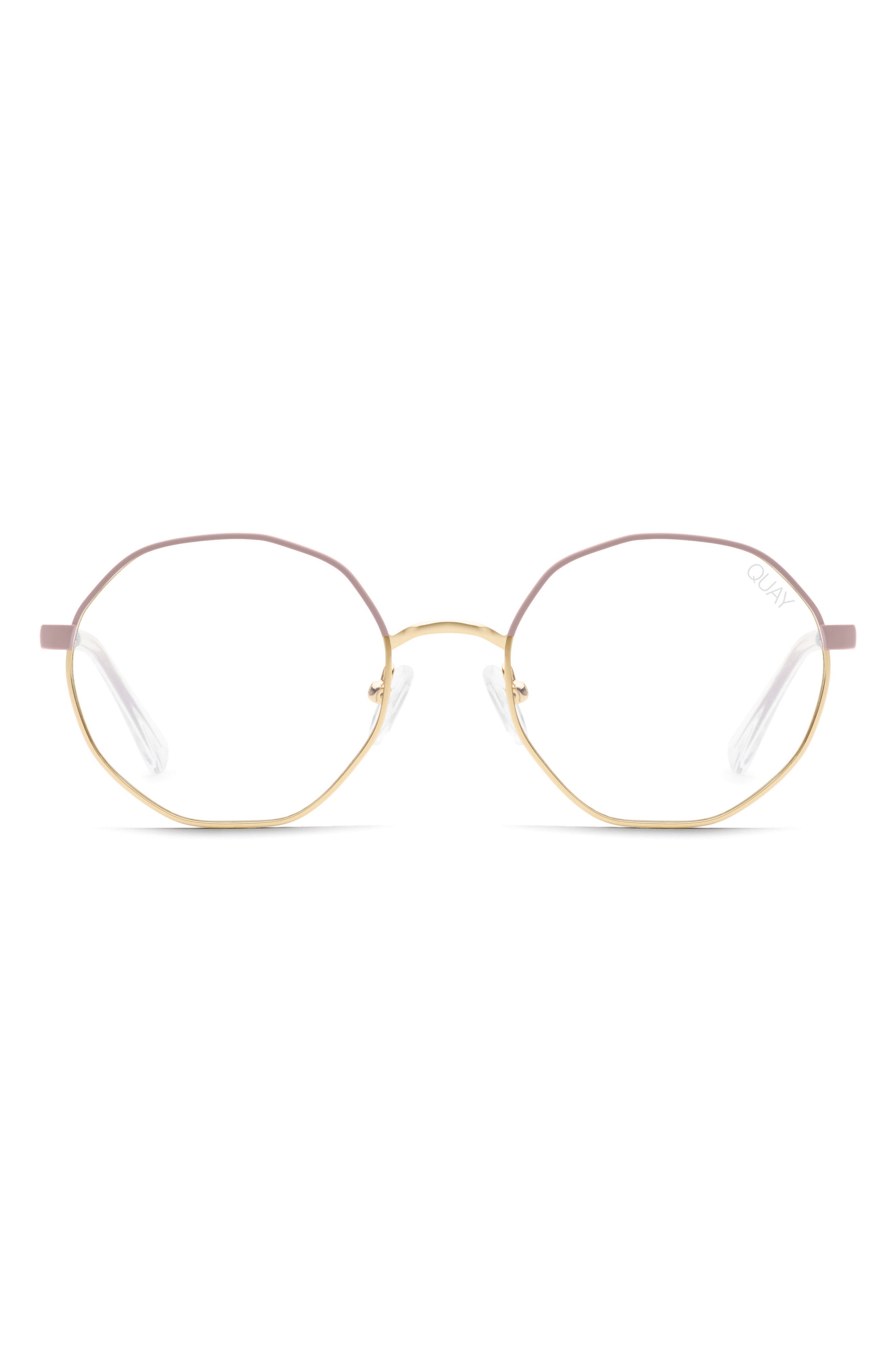 Quay Eclectic 48mm Round Geo Blue Light Glasses In Pink