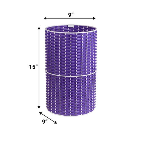 Happimess Cecil Modern 4.13-gallon Faux Wicker Cylinder Waste Basket, Pear Green/black In Purple/white