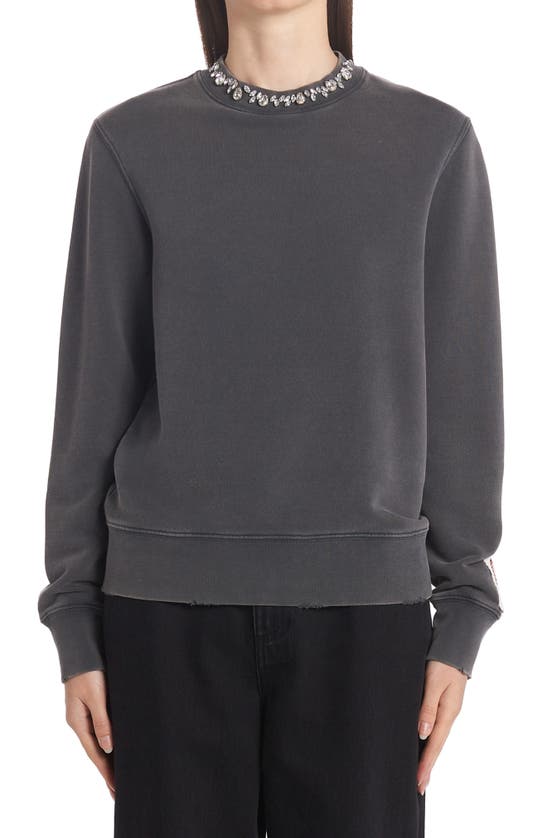 Athena Crystal Embellished Distressed Cotton Sweatshirt In Anthracite