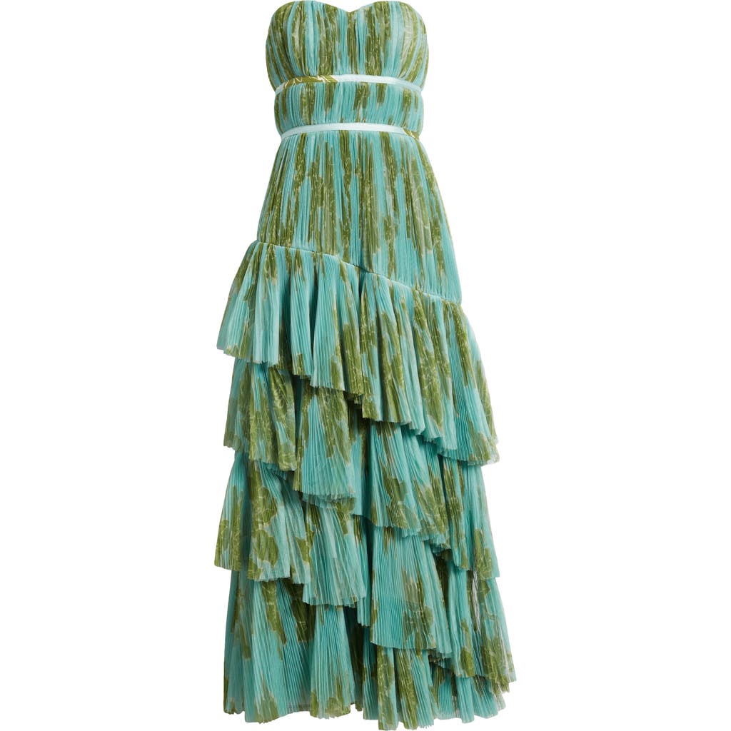 Hutch Lanza Strapless Tiered Ruffle Maxi Dress In Blue