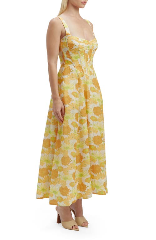 Shop Bardot Lilah Floral Corset Midi Dress In Yellow Floral