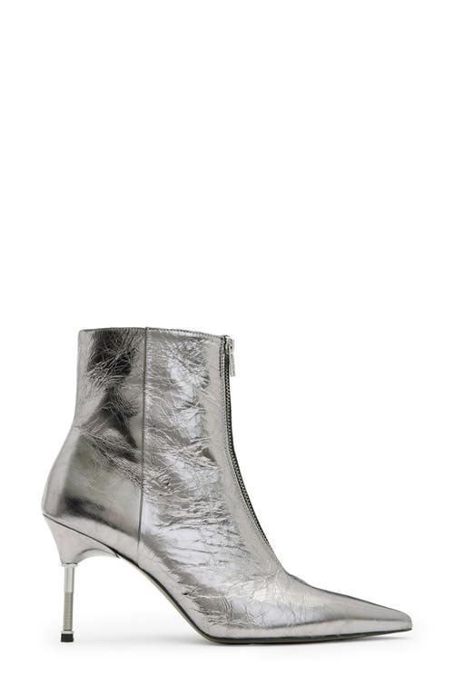 Allsaints Natasha Pointed Metallic Leather Boots In Gunmetal Grey