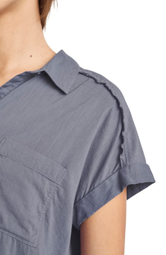 Splendid Paige High-low Cotton Blend Button-up Shirt In Ash Navy