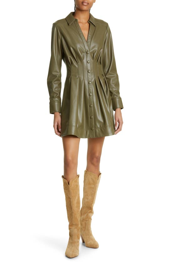 Veronica Beard Ameeta Button-front Faux Leather Mini Dress In Stone Army