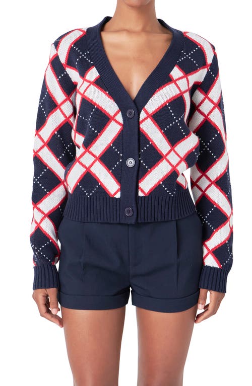 Shop Endless Rose Diamond Pattern V-neck Cardigan In Navy Multi