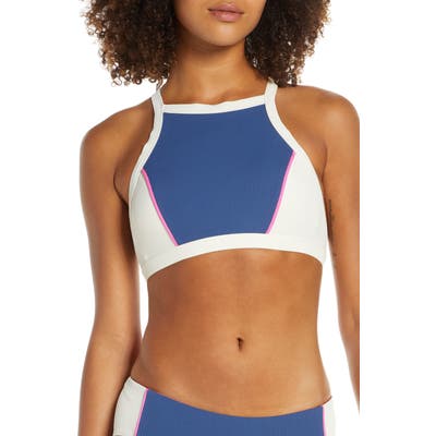 Hurley Quick Dry Maritime Surf Ribbed High Neck Bikini Top, Ivory