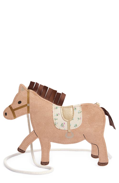 Mimi & Lula Kids' Floral Horsey Metallic Faux Leather Crossbody Bag In Medium Beige