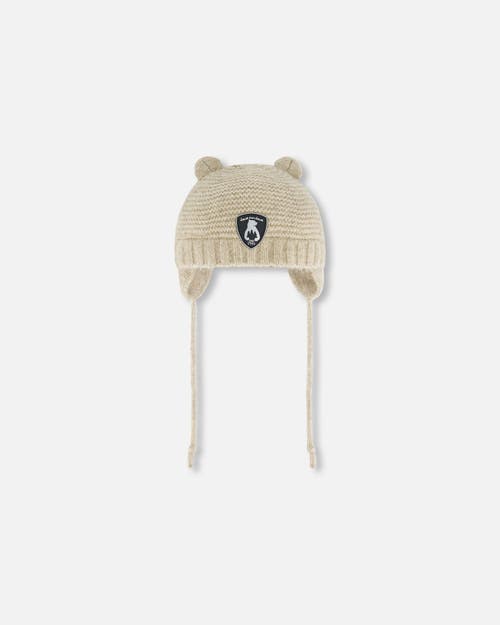 Deux Par Deux Baby Unisex Knit Hat With Ears Beige In Pine Bark
