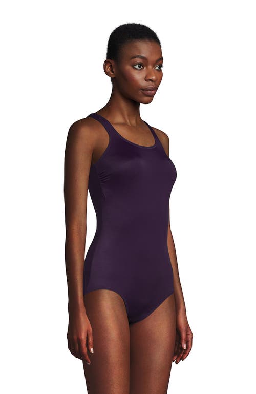 Shop Lands' End Long Chlorine Resistant Scoop Neck Soft Cup Tugless Sporty One Piece Swimsuit In Blackberry