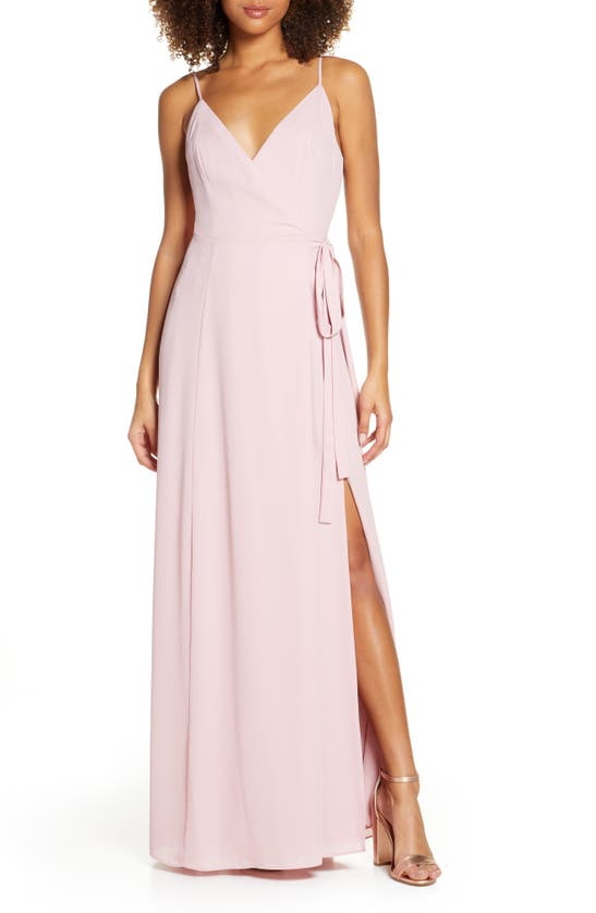 Wayf The Angelina Slit Wrap Gown In Blush