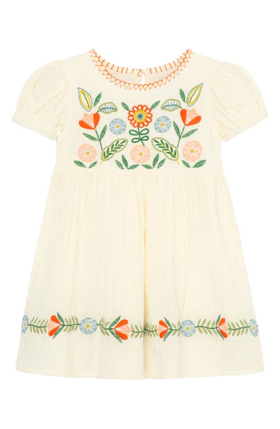 Peek Aren't You Curious Babies' Floral Embroidered Cotton Dress In Off-white