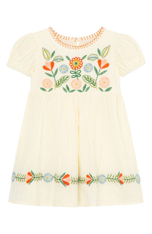 Peek Aren'T You Curious Floral Embroidered Cotton Dress in Off-White