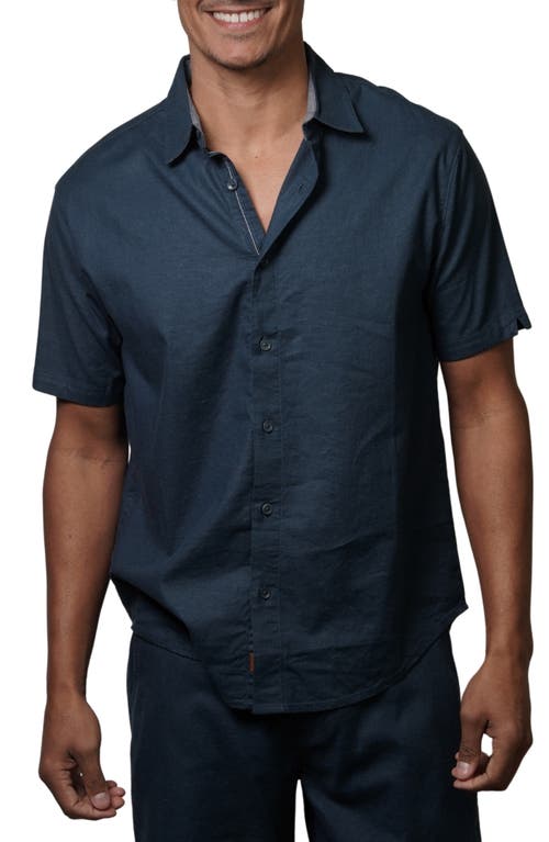 Bondi Short Sleeve Linen Blend Button-Up Shirt in Maui Blue