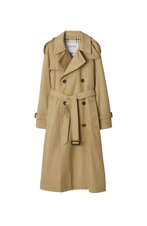 Burberry Waterloo Beige Double-breasted Trench Coat With Classic Collar And Belt Closure In Cotton Woman In Brown