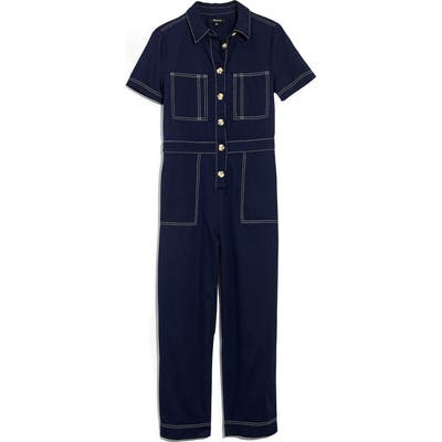 Madewell Contrast Stitch Retro Jumpsuit, Blue