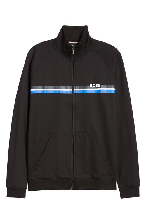 BOSS Authentic Chest Stripe Zip-Up Cotton Jacket Black at Nordstrom,