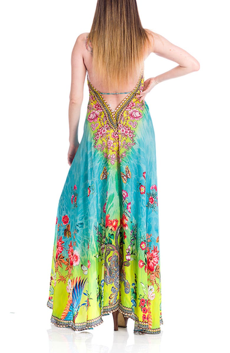 RANEES Floral Print Crystal Embellished Halter Cover-Up Dress ...
