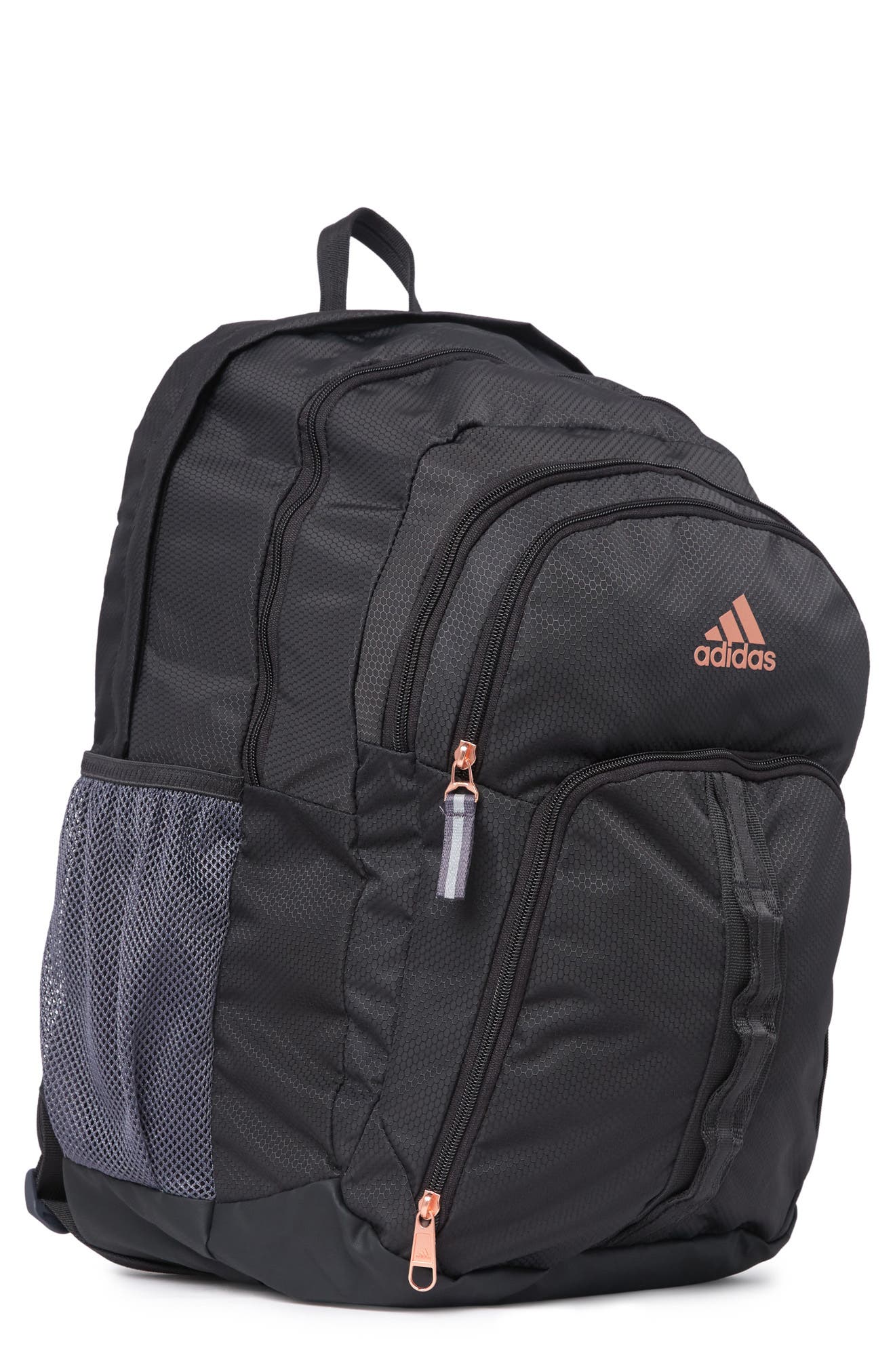 grey and rose gold backpack