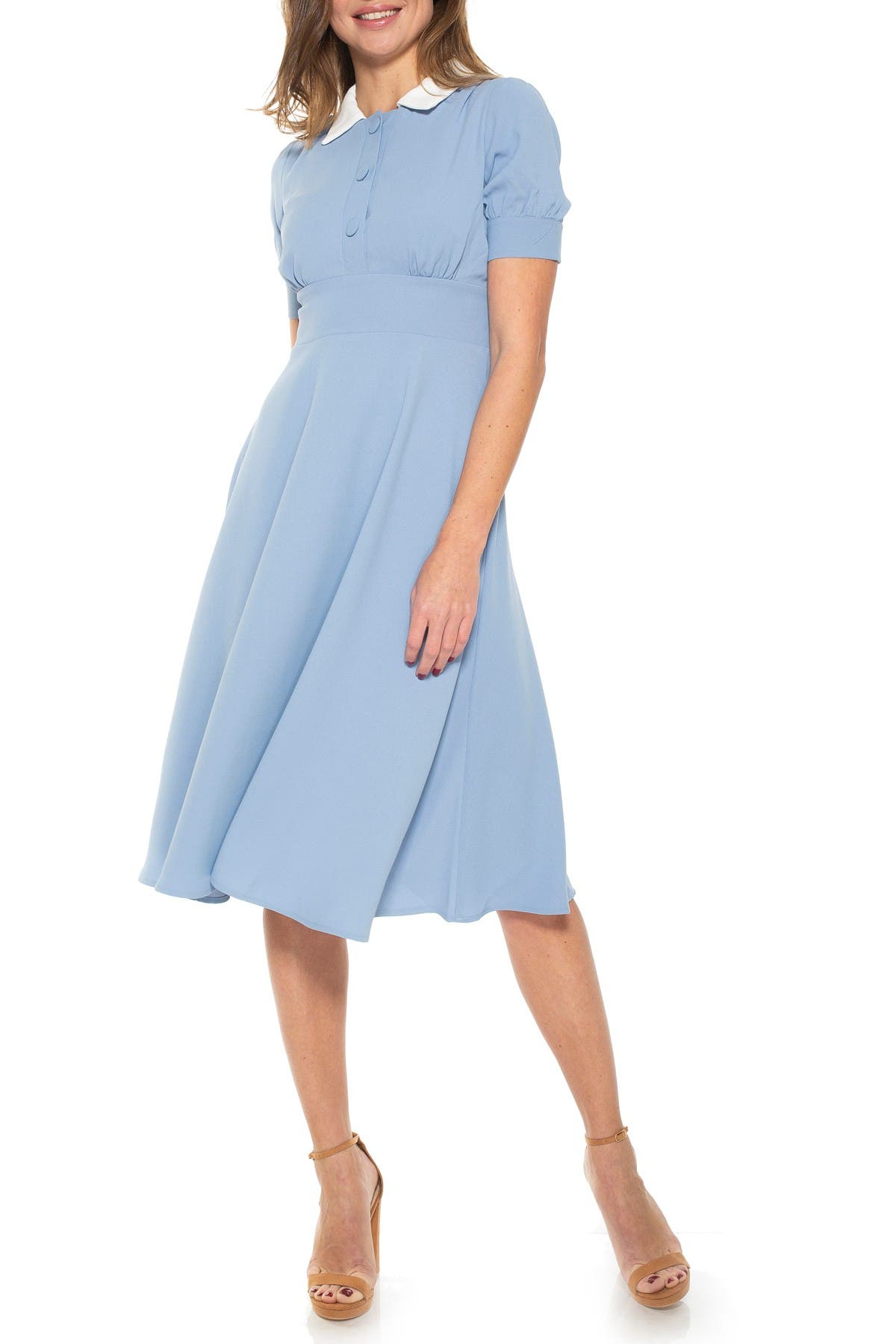 Alexia Admor Printed Spread Collar Midi Dress In Medium Blue2