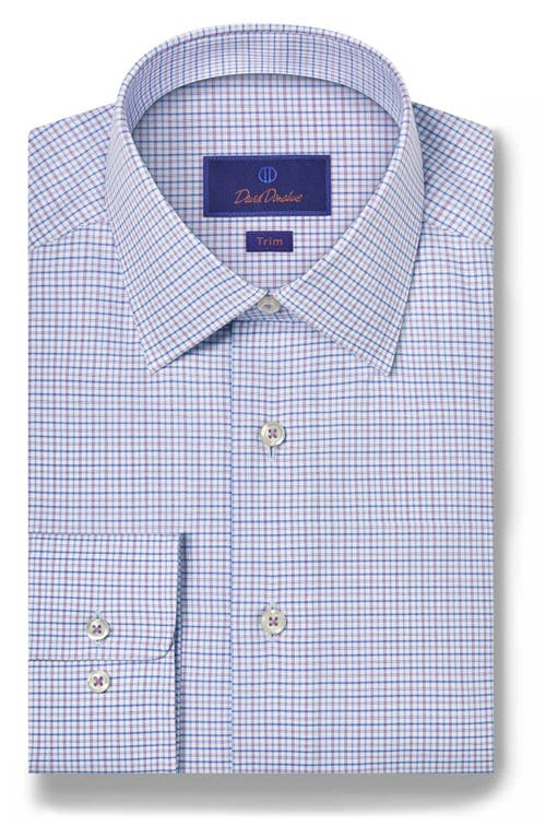 David Donahue Trim Fit Check Dobby Non-Iron Dress Shirt in Lilac/Blue at Nordstrom, Size 15.5 - 32