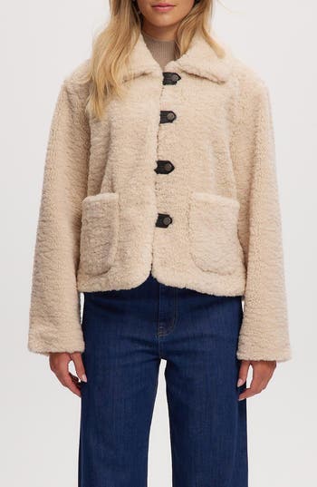 Noize Frieda Faux Shearling Jacket In Bone