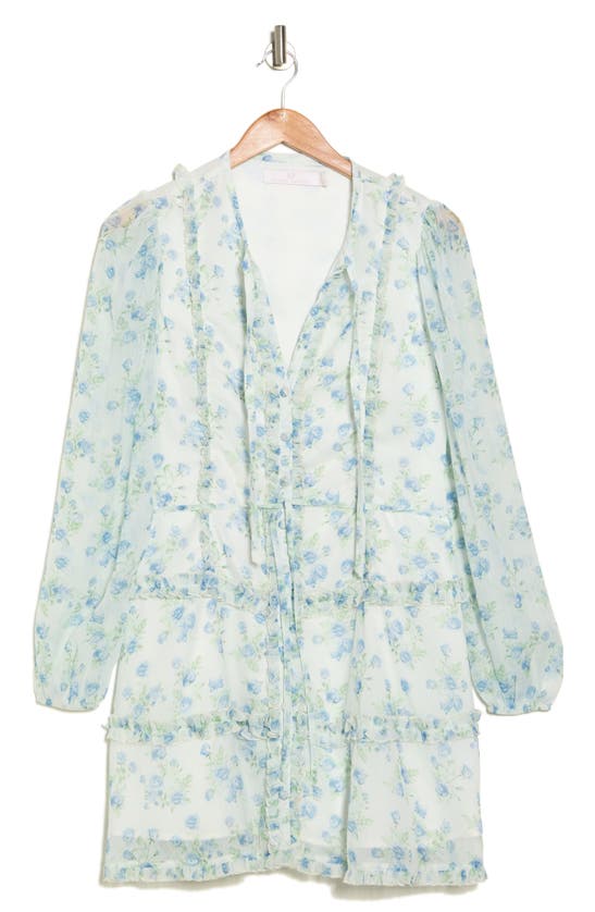 Shop Rachel Parcell Floral Long Sleeve Dress In Ice Water Multi