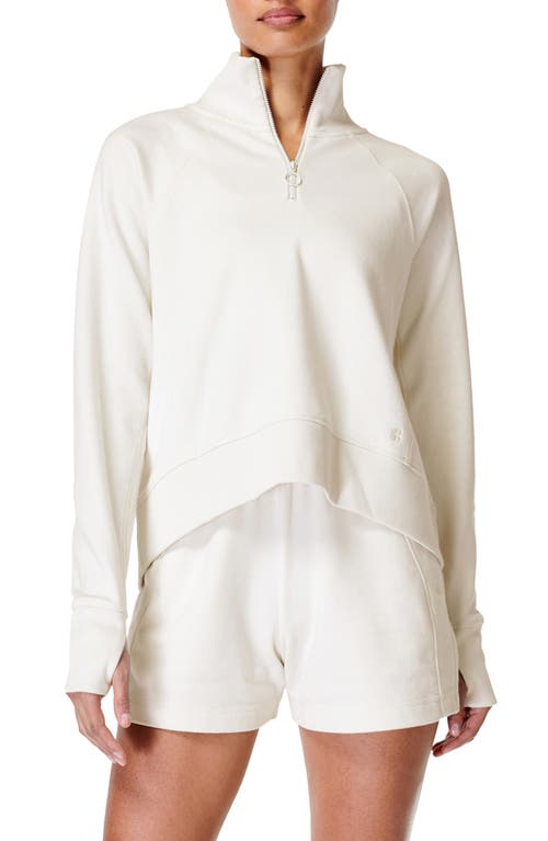 Shop Sweaty Betty Revive Rib Trim Half-zip Pullover In Lily White