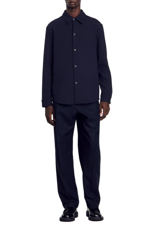 Shop Sandro Long-sleeved Jersey Shirt In Navy Blue