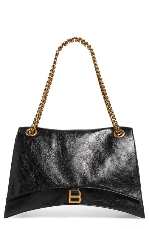 Balenciaga Large Crush Crinkled Leather Shoulder Bag in Black