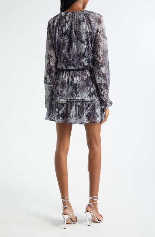 Shop Ramy Brook Twilight Aaliyah Metallic Long Sleeve Chiffon Minidress In Dove Grey Floral