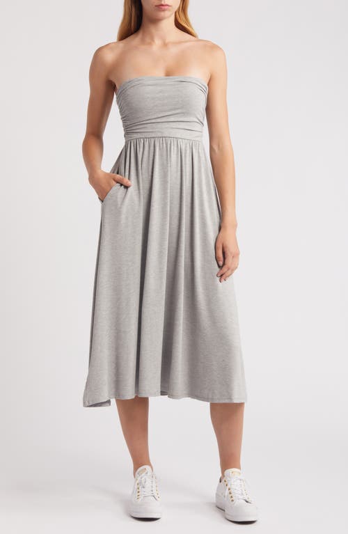 Strapless Jersey Midi Dress in Heather Grey