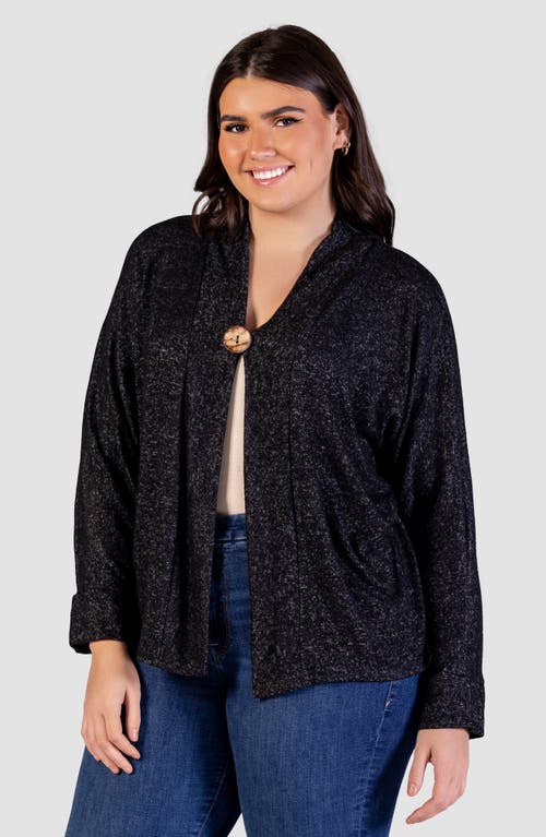 24seven Comfort Apparel Plus Size Button Front Long Sleeve Cardigan Sweater In Black