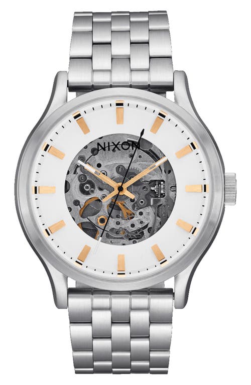 Shop Nixon Spectra Automatic Bracelet Watch, 40mm In White/silver