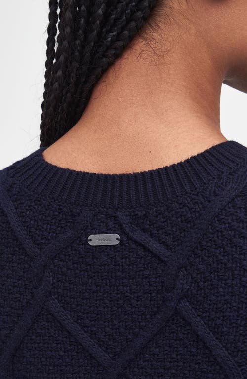 Shop Barbour Burne Cable Wool Blend Sweater In Navy Blue